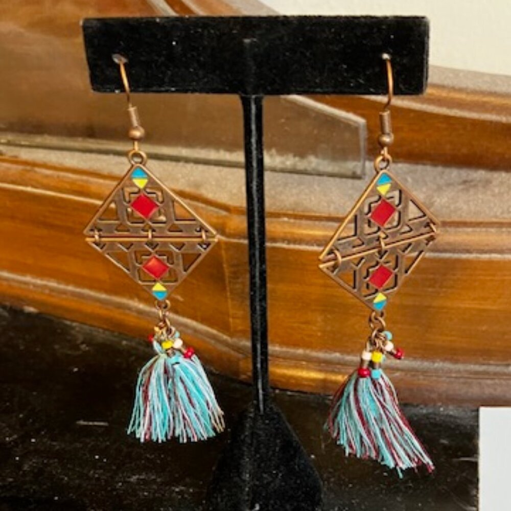 Boho Style Earrings with Tassels NIB